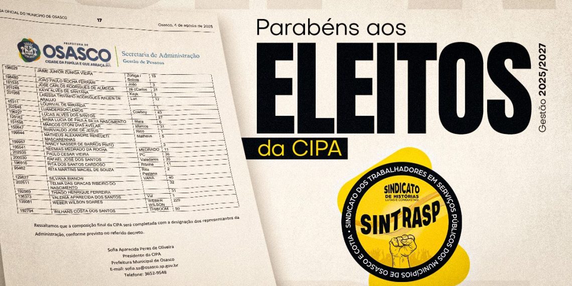 CIPA 2025/2027 | Sintrasp parabeniza os candidatos e deseja um excelente trabalho aos eleitos