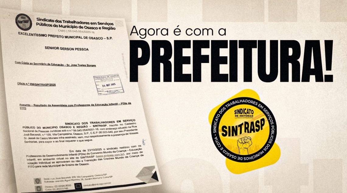 Sintrasp protocola resultado da assembleia com as Professoras de Educação Infantil da FITO