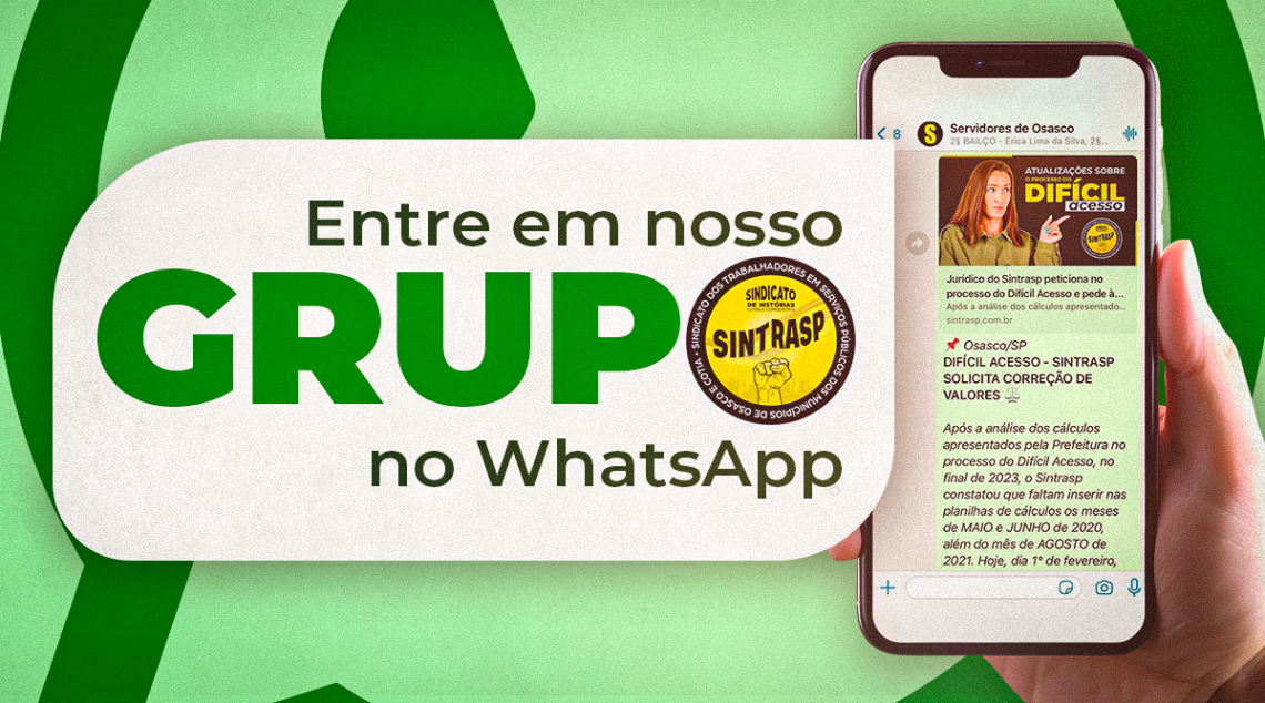 Faça parte do grupo oficial do Sintrasp no WhatsApp. É rápido e prático!