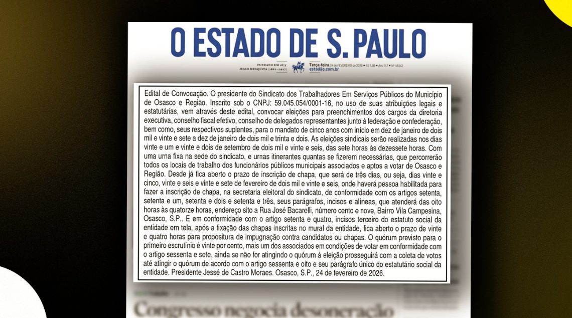 Sintrasp abre inscrições para chapas e convoca os Servidores para as eleições. A participação coletiva é fundamental!